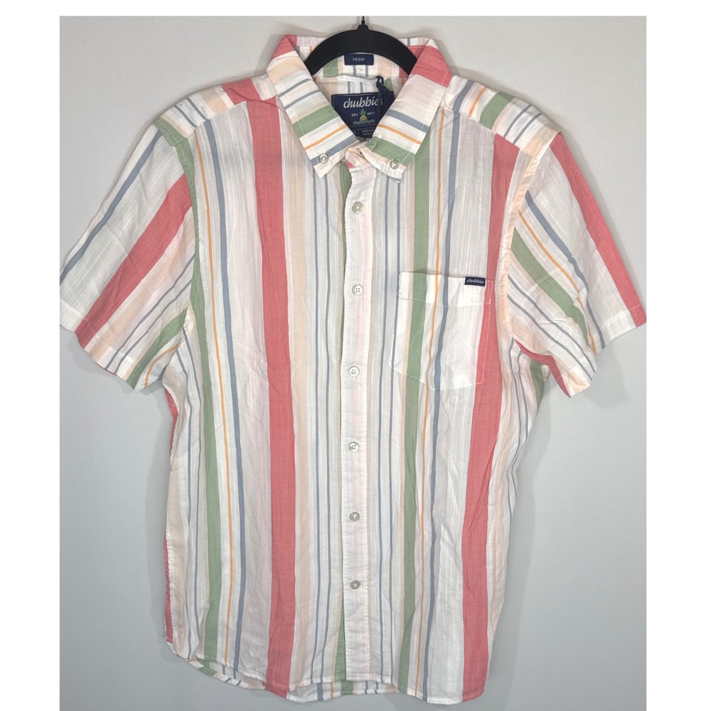 Chubbies The Sweet Mariona Slub Poplin Friday Striped Button Down Shirt MED NWT